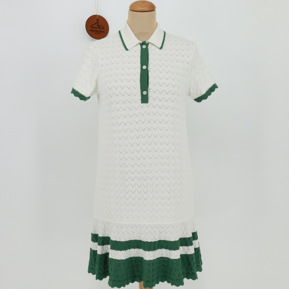 Tuckernuck White May Sweater Polo Dress Small Scalloped Trim Ruffle Hem Preppy